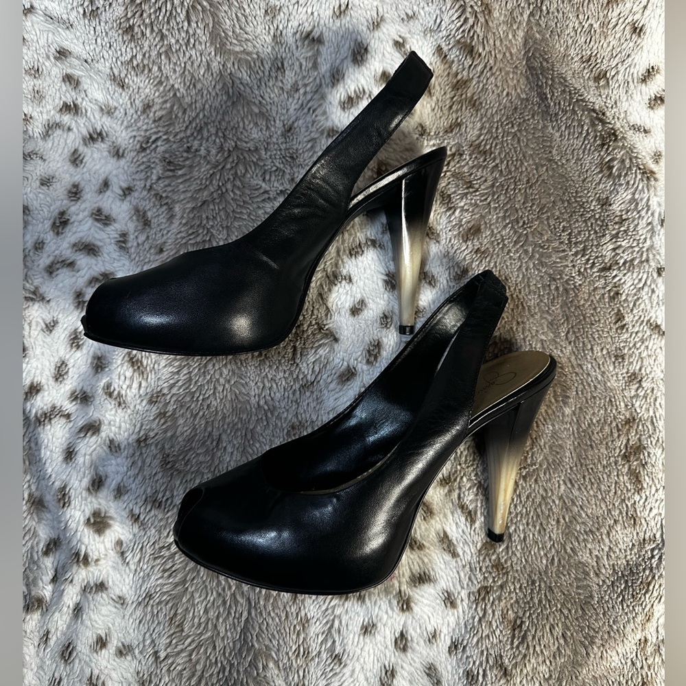 Jessica Simpson Black Peeptoe Slingback Heels